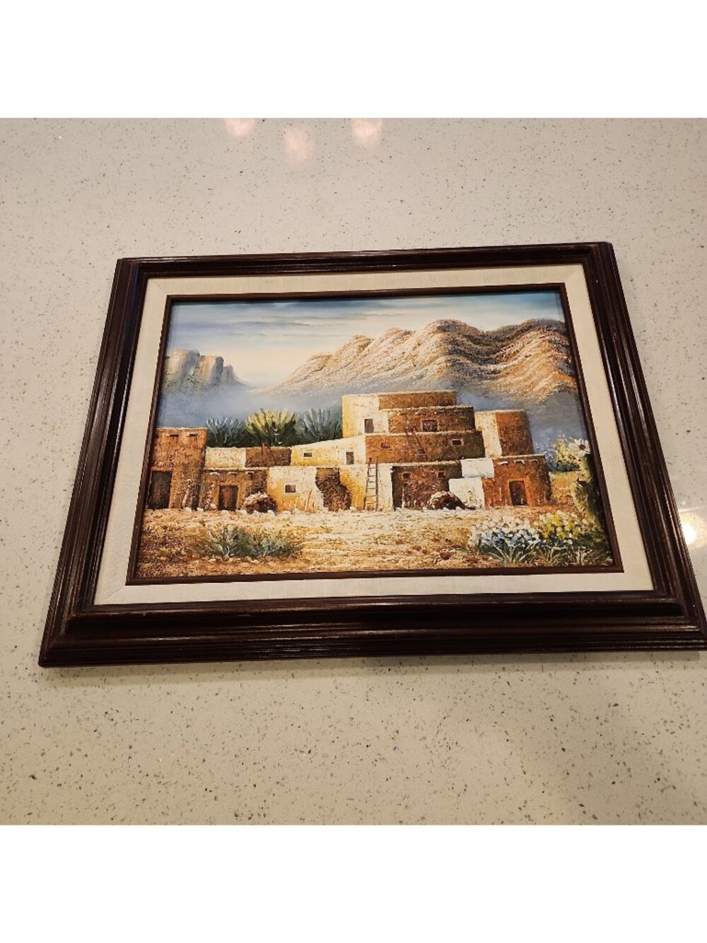 Hand Painted Framed Oil Painting On Canvas Building Southwestern 21x16.5 inches